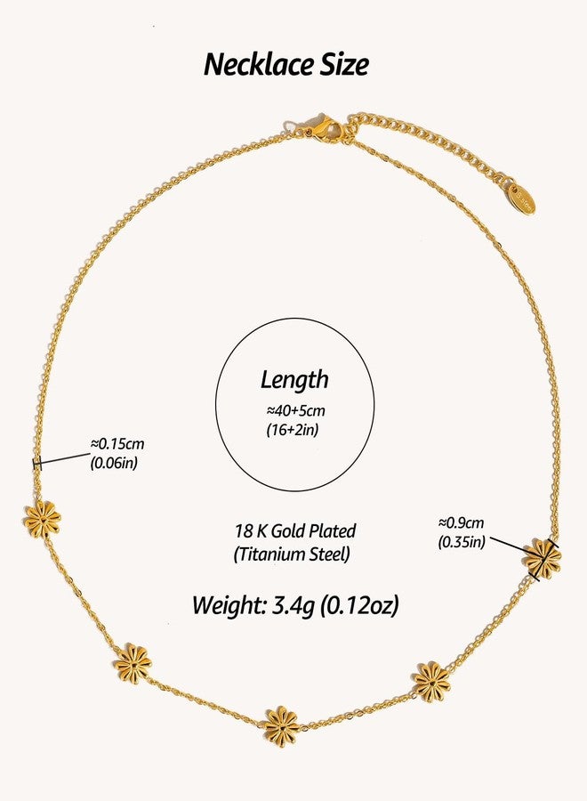 Karmiir 18K Gold Plated Daisy Flower Station Necklace for Women - Delicate Titanium Steel Non-tarnish Choker Necklace 16" with Adjustable Chain, Perfect Layering Jewelry - Image 2